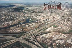 Aerial View of Stockton, California Freeway & Waterways Postcard