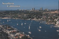 Southern California Inlet Waterways, Boats & City Skyline Postcard