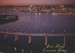 San Diego Coronado Bridge City Skyline Boats Dusk Postcard