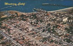 Monterey Bay Aerial View, Downtown, Wharves Postcard