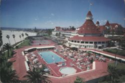 Hotel del Coronado, Pool, Tennis Courts, Ocean Terrace Postcard