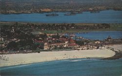 DEL CORONADO HOTEL Aerial View San Diego Bay & Pacific Ocean Postcard