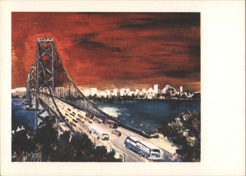 San Francisco-Oakland Bay Bridge Sunset Oil Painting California