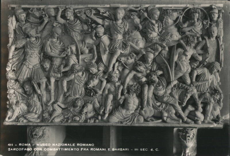Sarcophagus, Roman & Barbarian Combat, 3rd Century AD Rome Italy