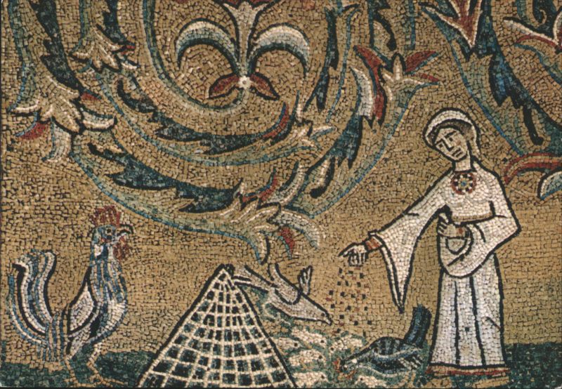Basilica di S. Clemente, Apsis Mosaic Detail, Woman Feeding Birds Rome Italy