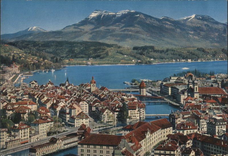 Lucerne Cityscape, Lake, & Rigi Mountain Panorama Switzerland