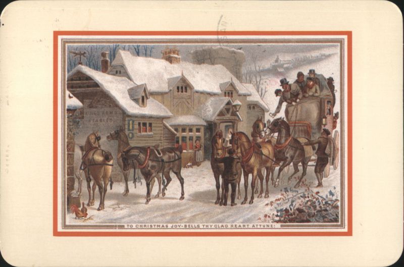 Christmas Joy-Bells Snowy Horse Carriage Scene