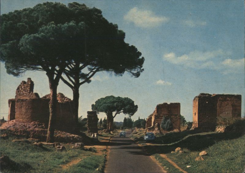 Via Appia Antica, Ancient Ruins & Trees, Modern Pavement ROMA Italy
