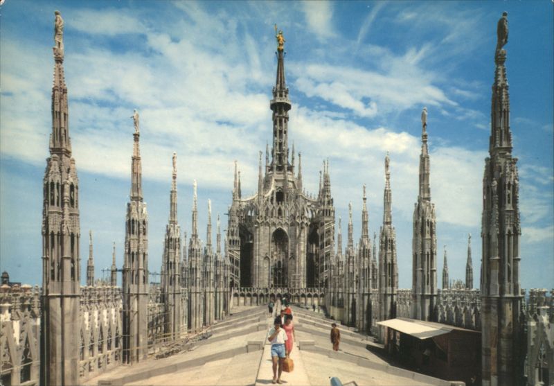 Milan Cathedral Tiburium and Spires, Rooftop View Milano Italy