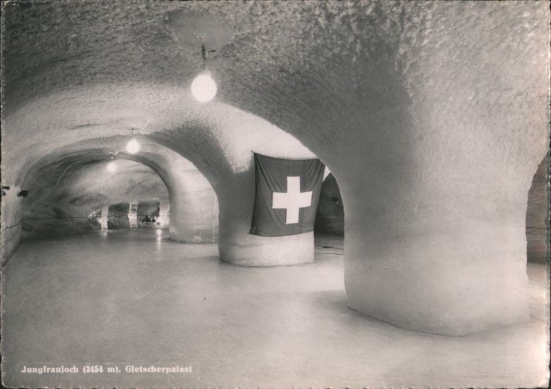 Jungfraujoch Gletscherpalast Ice Palace, Swiss Flag Switzerland