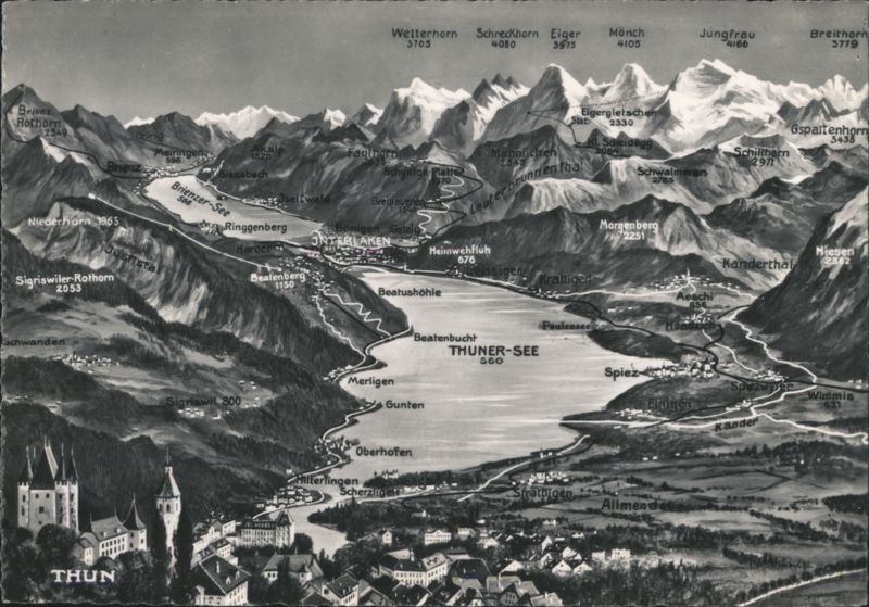 Swiss Alps Thuner-See Brienzer-See Interlaken Thun Map Switzerland