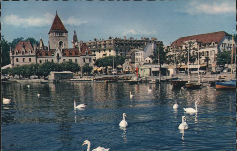 Ouchy-Lausanne, The Castle and Quay with Swans Switzerland