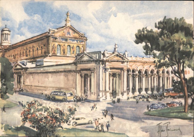 Basilica di S. Paolo, Rome - Watercolor by Aldo Raimondi Italy