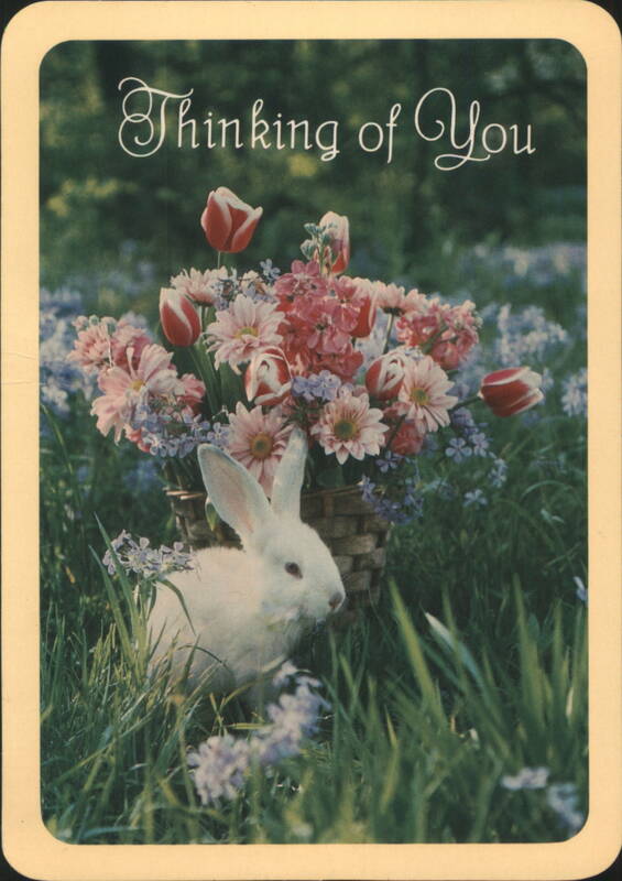 Thinking of You, White Rabbit in Flower Field with Flowers
