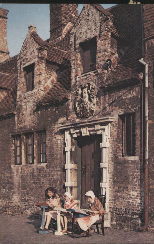 Maison du Pélican, Children at Table Outside Bruges Belgium