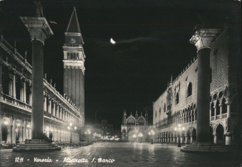 Piazzetta S. Marco, Columns, Campanile, Night View Venezia Italy