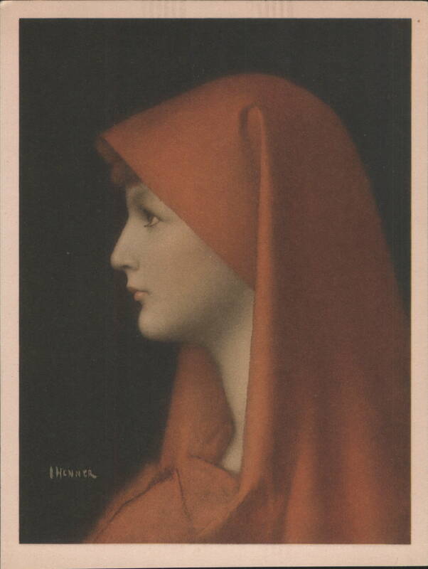 Fabiola by J.J. Henner - Woman in Red Hood Profile Italy