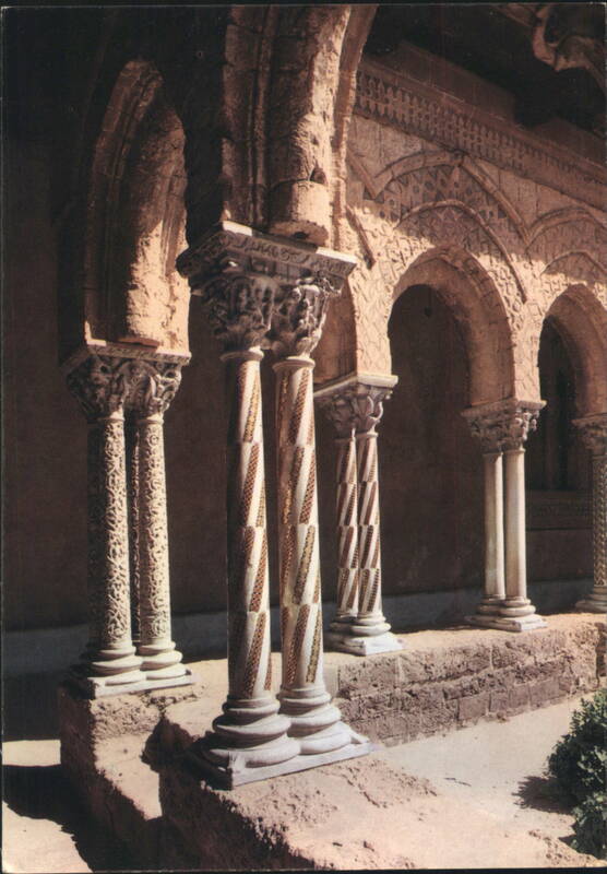 Palermo Monreale Cloister Interior Arches Decorated Columns Italy
