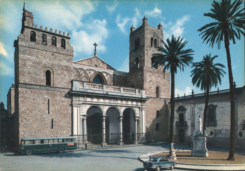 Monreale Cathedral Facade with Palm Trees Italy