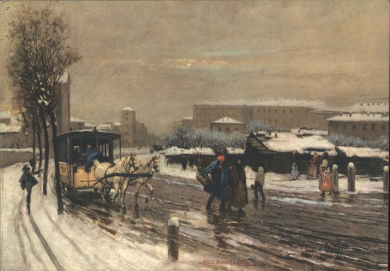 Winter at Porta Ticinese, Milan by Mose Bianchi 1888 Italy