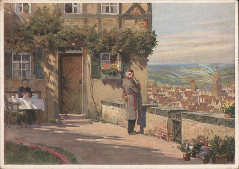 Paul Hey: Beim Morgenkaffee - View of a Small Town