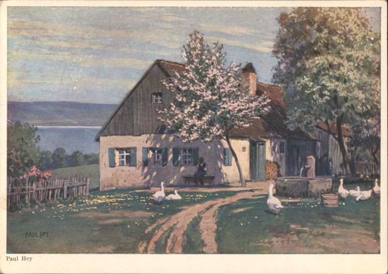 PAUL HEY: Blütenzeit - House, Blossoming Tree, Swans