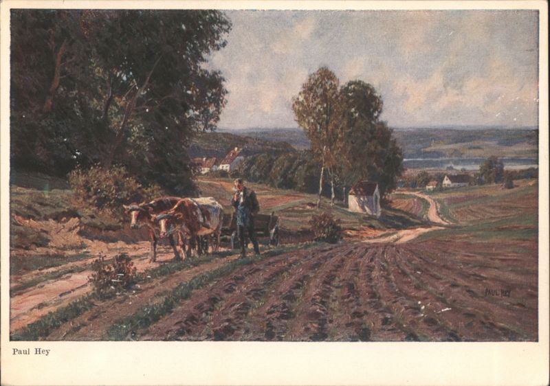 Paul Hey: The Field Path, Farmer with Cows & Cart