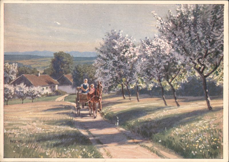 Spring Trip, Horse-Drawn Cart, Blooming Trees, Paul Hey Switzerland