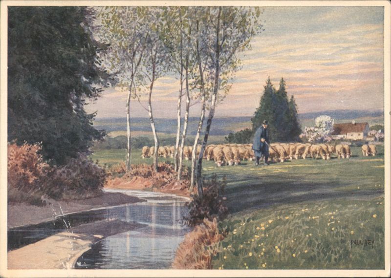 PAUL HEY: Springtime Shepherd with Sheep Art