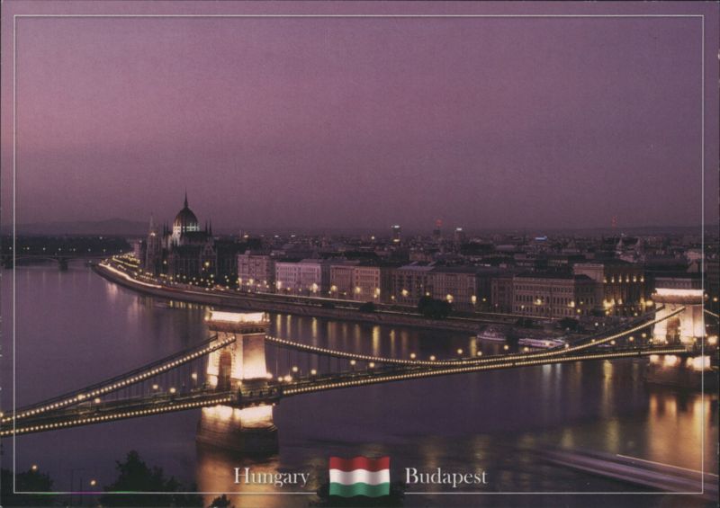 Budapest Chain Bridge & Parliament Building at Dusk Hungary