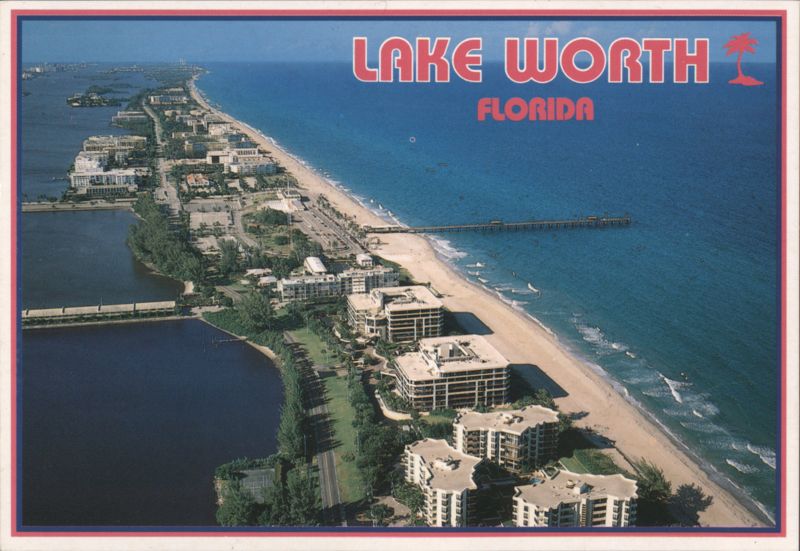 Lake Worth Florida Aerial View Coastline Pier Buildings