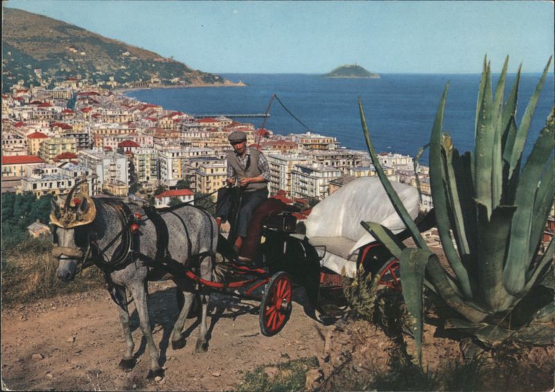 Alassio Riviera dei Fiori, Horse Cart & Coastal Town View Italy