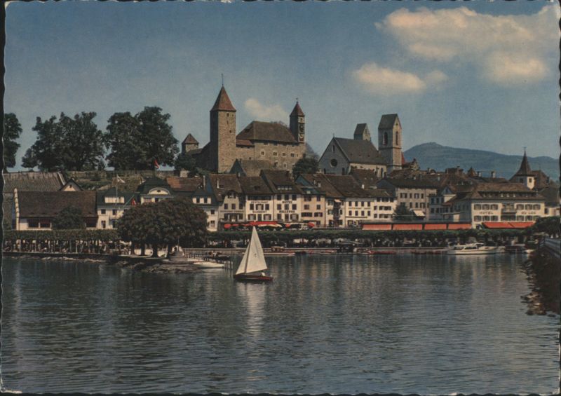 Rapperswil Castle, Town, and Lake View with Sailboat Switzerland
