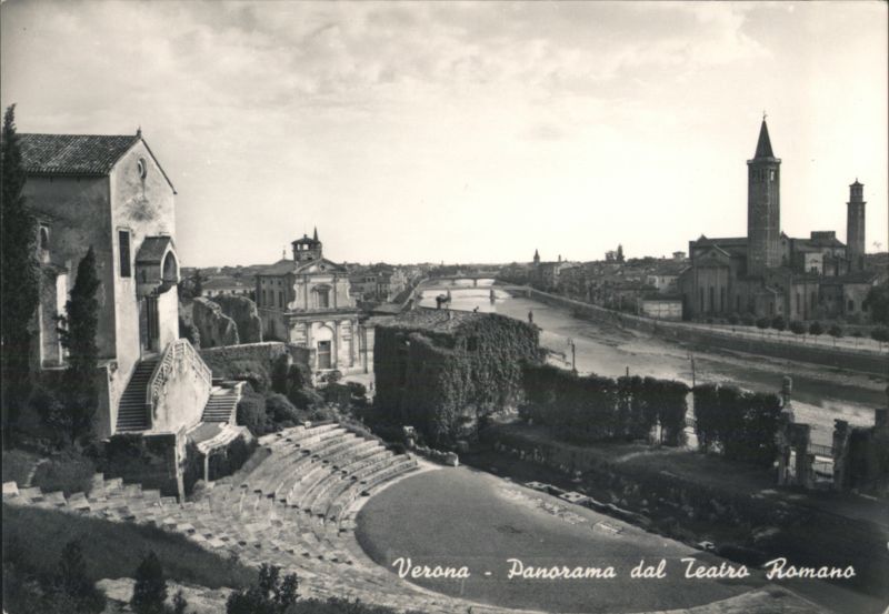 Verona Panorama from Roman Theatre River Adige City View Italy