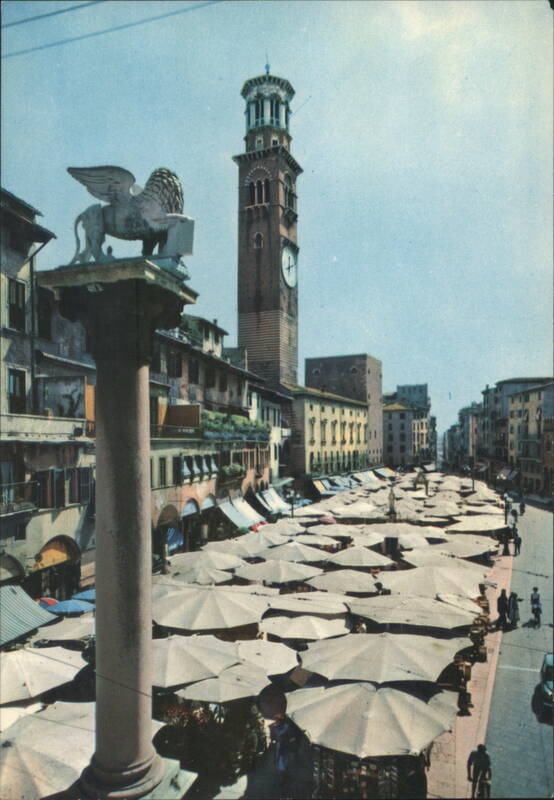 Verona Piazza Erbe Vegetable Market Clock Tower Italy