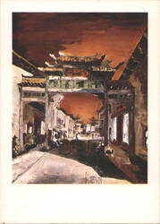 Chinatown Gate & Street Scene, Chinese Restaurants Postcard