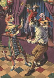 Cats Dancing and Playing Music at Party Postcard