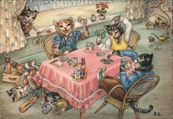 Cats Playing Cards and Drinking Party Postcard