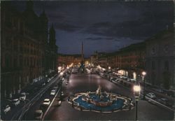Piazza Navona Night View with Fountain Postcard