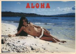 ALOHA Smiling Woman on Beach, South Seas Postcard