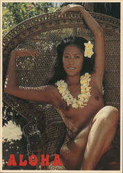 ALOHA South Seas Girl with Lei in Wicker Chair Postcard