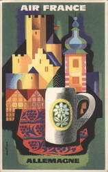 Air France Allemagne Travel Art Castle Edelweiss Mug Postcard
