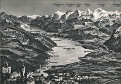 Swiss Alps Thuner-See Brienzer-See Interlaken Thun Map Postcard