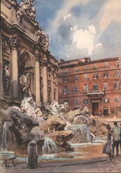 Trevi Fountain, Rome - Watercolor Postcard