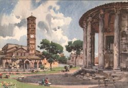 Temple of Vesta, Rome - Watercolor Painting Postcard