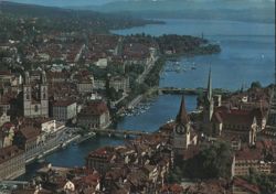Aerial View of Zurich, Limmat River, and Lake Zurich Postcard