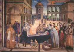 Pinturicchio, Funeral of St. Bernardino of Siena Postcard