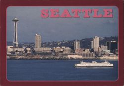 Seattle Skyline, Space Needle & Puget Sound Ferry Postcard