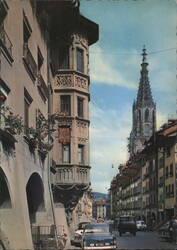 Bern Old Town Street, Cafe zum Falken, Minster Tower Postcard