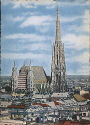 Wien St. Stephan Cathedral Spire & Patterned Roof Postcard